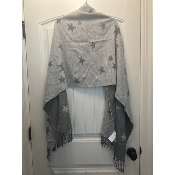 Gap Women’s Star Print‎ Acrylic Winter Fringe Wrap Shawl Scarves One Size Gray - Picture 3 of 3